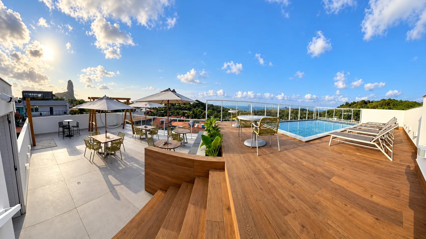Piscina e terraço panorâmico do Village Premiere